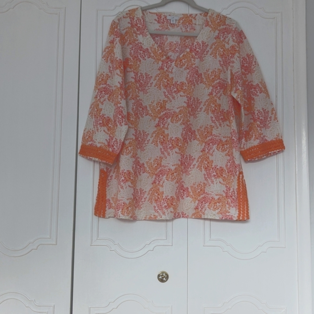 J. Jill Floral Women's  Linen Blend Camisole in Orange and White